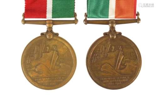 Two George V Mercantile Marine War Service medals awarded to W FORSTER and FREDERICK B. LUCAS :