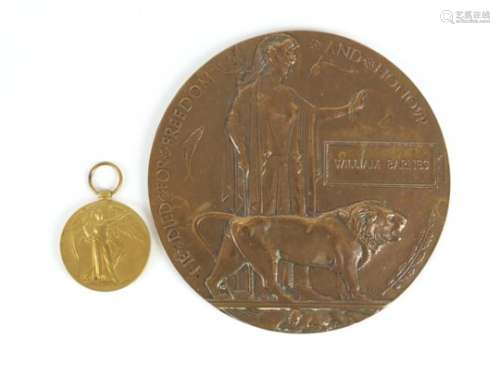 British Military World War I Victory Medal and Death Plaque, the Victory Medal awarded to 2358PTE.