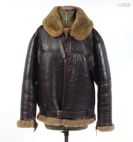 Military interest Irvin brown leather flying jacket, label to the interior : For Further Condition