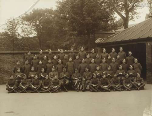 World War I black and white photograph of the headquarters staff, warrant officers, flight sergeants
