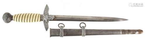 German Military interest officers dagger with scabbard and steel blade, by Anton Wingen JR, 42.5cm