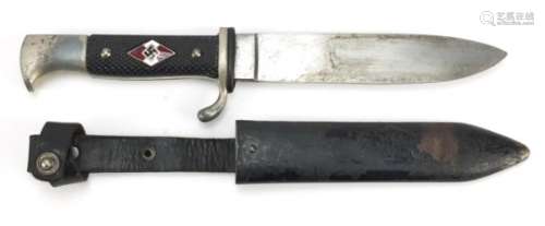 German Military interest Hitler Youth dagger with sheath and impressed marks to the blade, 26cm in