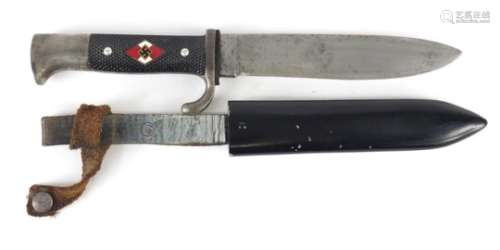 German Military interest Hitler Youth dagger with sheath and impressed marks to the blade, 26cm in