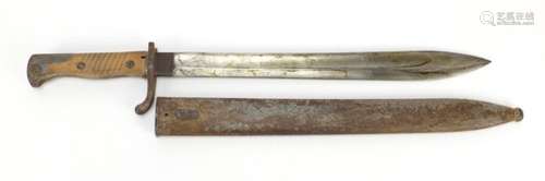 German Military interest bayonet with scabbard, the steel blade impressed Weyersberg Kirschbaum