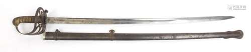 British Military dress sword with scabbard and engraved steel blade, 102cm in length : For Further