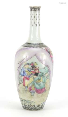 Chinese porcelain vase, hand painted in the famille rose palette with an Emperor in a palace,