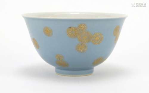 Chinese porcelain bowl gilded with flower heads, six figure character marks to the base, 13cm in