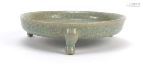 Chinese crackle celadon glazed tripod censer, 13.5cm diameter : For Further Condition Reports Please