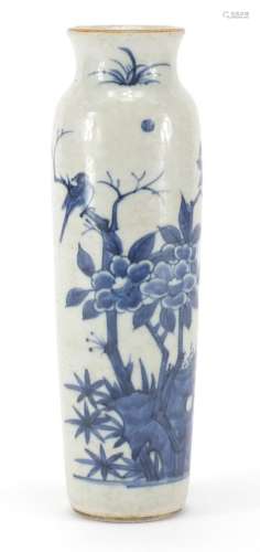 Chinese blue and white porcelain vase, hand painted with birds amongst blossoming trees, 23cm high :
