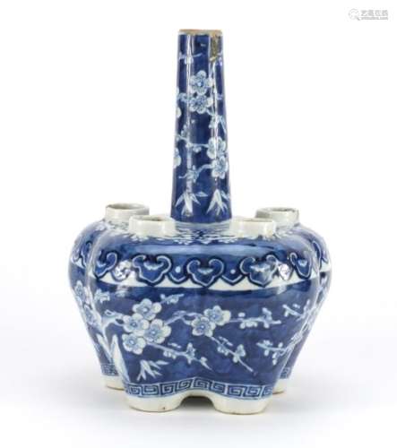 Chinese blue and white porcelain tulip vase, hand painted with prunus flowers, 26.5cm high : For
