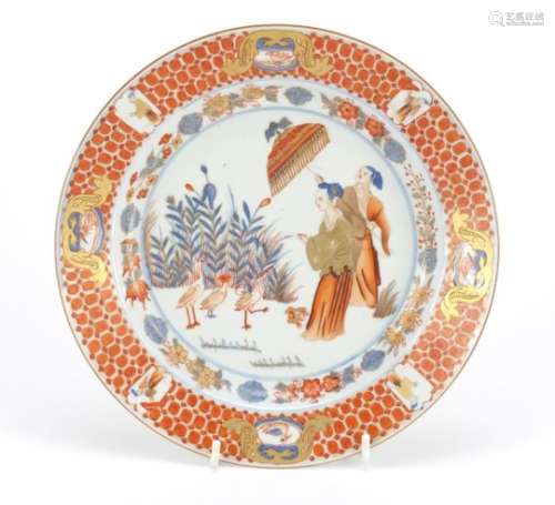 Chinese porcelain plate hand painted with figures and cranes, 22.5cm in diameter : For Further