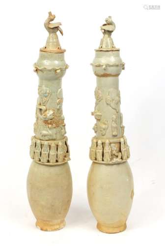 Large pair of chinese stoneware vases and covers, 78cm high : For Further Condition Reports Please