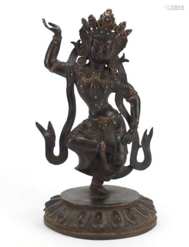 Chino Tibetan partially gilt bronze figure of a jewelled deity, 42cm high : For Further Condition