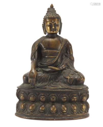 Chino Tibetan patinated bronze figure of Buddha, 32cm high : For Further Condition Reports Please