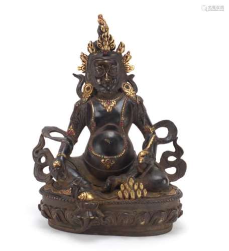 Chino Tibetan partially gilt bronze figure of Buddha with a rat, 31cm high : For Further Condition