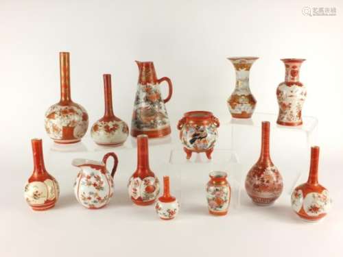 Japanese Kutani including vases and a koro, mostly with painted marks to the bases, the largest 22cm