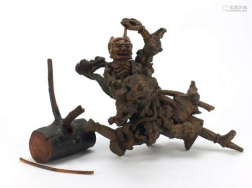 Chinese hardwood root carving of a devil, approximately 40cm high : For Further Condition Reports