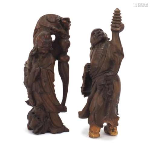 Two Chinese root carvings of elders, the largest 21cm high : For Further Condition Reports Please