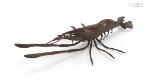 Japanese patinated bronze shrimp, 14.5cm in length : For Further Condition Reports Please Visit
