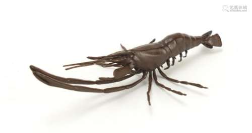 Japanese patinated bronze prawn, impressed marks to the underside, 14cm in length : For Further