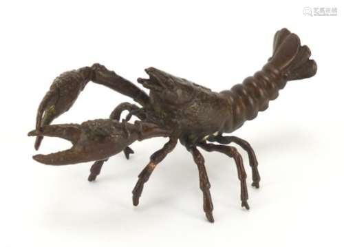 Japanese patinated bronze shrimp, impressed marks to the underside, 10cm in length : For Further