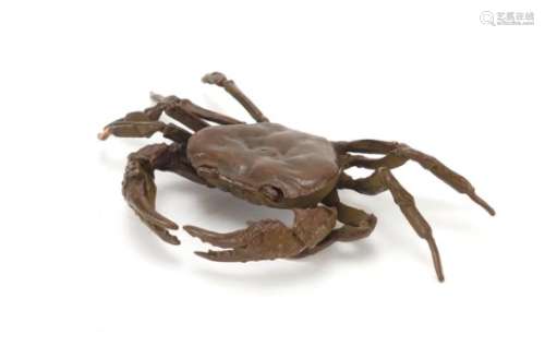 Japanese patinated bronze crab, 12cm wide : For Further Condition Reports Please Visit Our