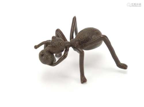 Japanese patinated bronze ant, impressed marks to the underside, 5cm in length : For Further