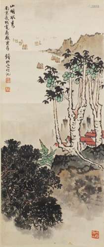 Attributed to Qian Songyan - Landscape with buildings and boats in water, Chinese ink and