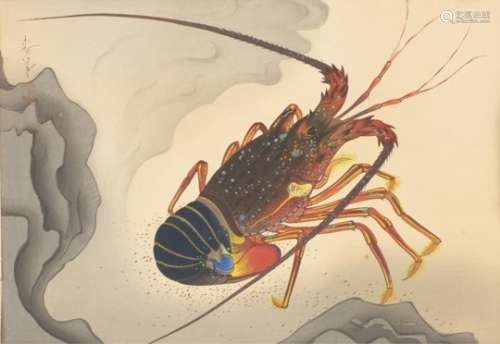 Ohno Bakafu - Spiny lobster from Familiar Fish of Nippon Series, Japanese woodblock print,