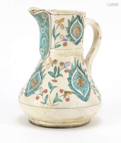Palestinian water jug hand painted with stylised flowers, 17cm high : For Further Condition