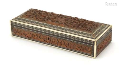 Anglo-Indian sandalwood sadeli ware glove box, 7cm H x 29.5cm W x 11.5cm D : For Further Condition