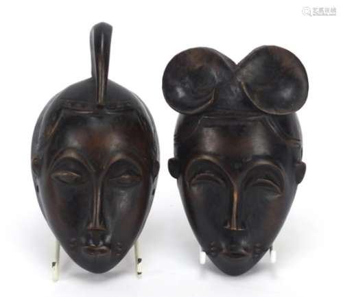 Two African tribal Baule portrait masks, the largest 17cm high : For Further Condition Reports
