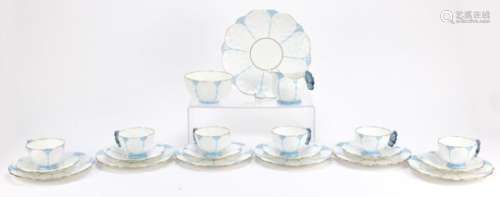 Aynsley six place tea service with butterfly wing handles, each piece numbered 1322, each cup 5.