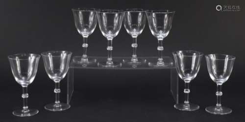 Set of eight Lalique Beaugency glass with part frosted stems, etched Lalique France to the bases,