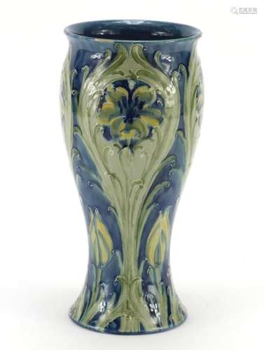 Large William Moorcroft pottery vase, hand painted with flowers, painted marks to the base, 26cm