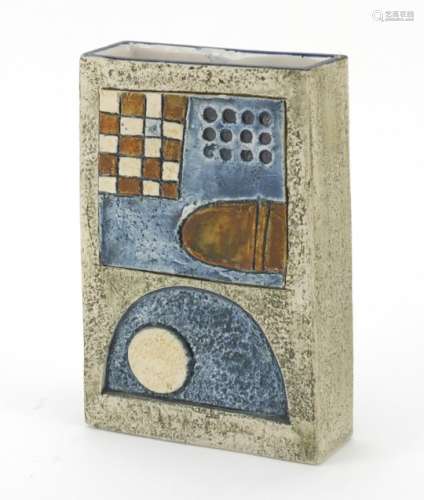 Troika pottery vase hand painted and incised with an abstract design, inscribed factory marks and