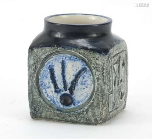 Troika pottery vase hand painted and incised with an abstract design, inscribed Troika LD to the