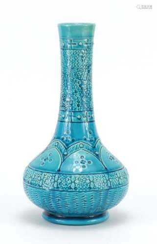 Burmantofts turquoise faience glazed vase, impressed factory marks and numbered 1612 to the base,