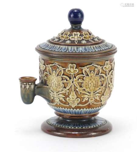 Doulton Lambeth stoneware Isobath ink stand decorated in low relief stylised flowers, impressed