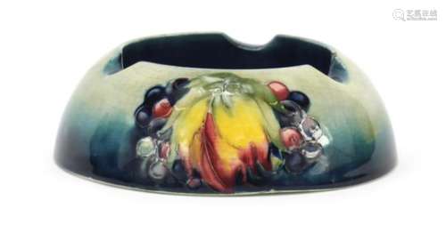 William Moorcroft pottery ashtray, hand painted in the leaf and berry pattern impressed factory mark