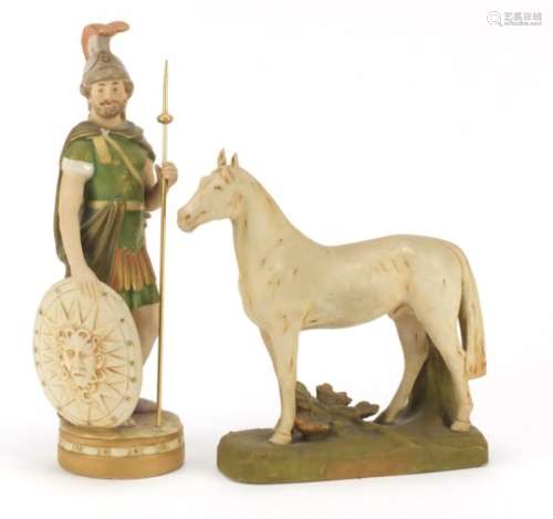 Royal Dux figure of a Roman gladiator and a horse, factory marks to the bases, numbered 2167 and