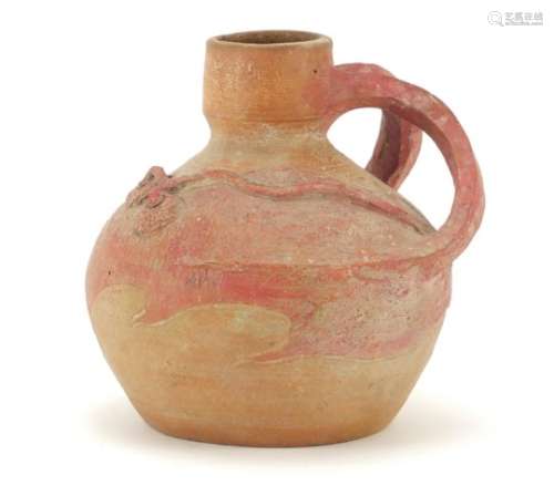 Studio pottery terracotta vase with twin handles, incised W Aschw, 13.5cm high : For Further