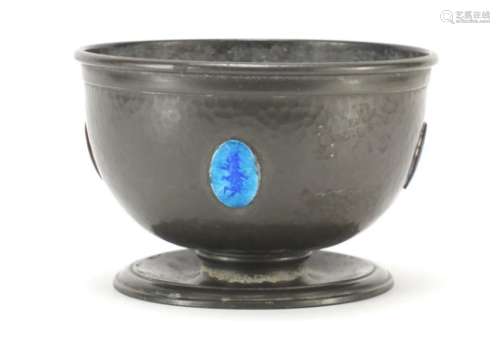 Liberty & Co Tudric pewter bowl with blue enamel cabochons, designed by Archibald Knox, 10cm high