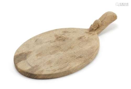 Robert Thompson Mouseman oak cheese board carved with a signature mouse, 36cm in length : For