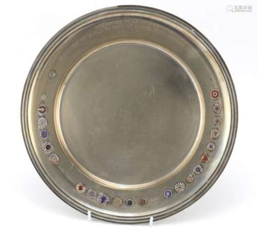 Danish silver and enamel presentation salver, Presented to J K Chande President of the World Council
