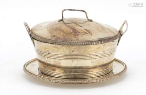 Georgian silver butter dish with cover on stand by Robert Garrard I, London 1807, the stand 15.5cm