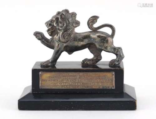 Silver model of a lion, presented to J K Chande, Kuala Lumpa Chairman International Conference,