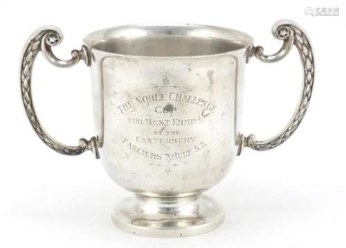Victorian silver twin handled trophy by Mappin & Webb, engraved The Noble Challenge Cup Best