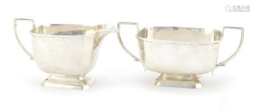 Art Deco silver twin handle sugar bowl and matching milk jug, by Aaron Lufkin Dennison, Birmingham