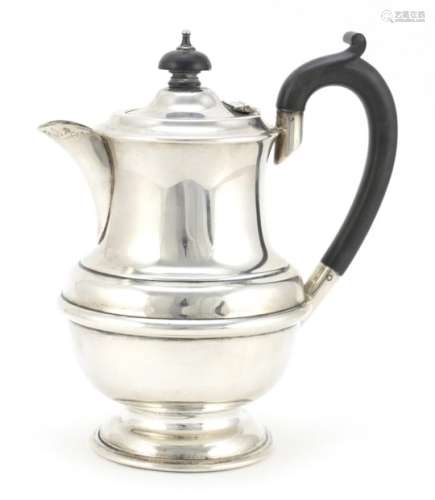Silver hot water pot with ebonised handle and knop, AEJ London 1936, 18cm high, 374.0g : For Further